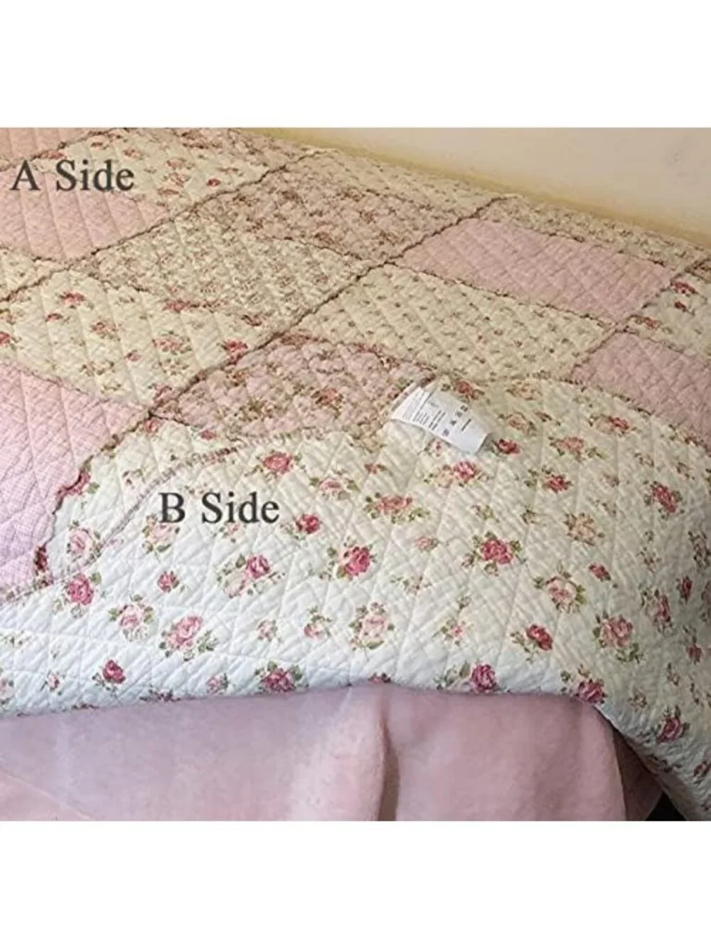 Reversible 100% Cotton Pink Floral Patchwork Quilt - Cozy Vintage Shabby Chic